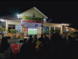 Nobar Semifinal Piala AFC Cup U – 23 Indonesia vs Uzbekistan, Warga Padati Halaman Mako Polsek Singingi Hilir