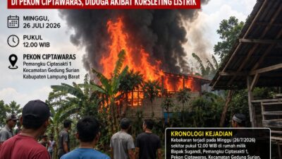 Rumah Milik Sugandi di Pekon Ciptawaras Ludes Terbakar, Diduga Akibat Korsleting Listrik